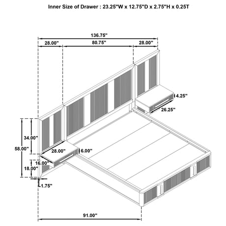 Terrace Wall Panel Platform Storage Bed with Attached Nightstands - Furniture World
