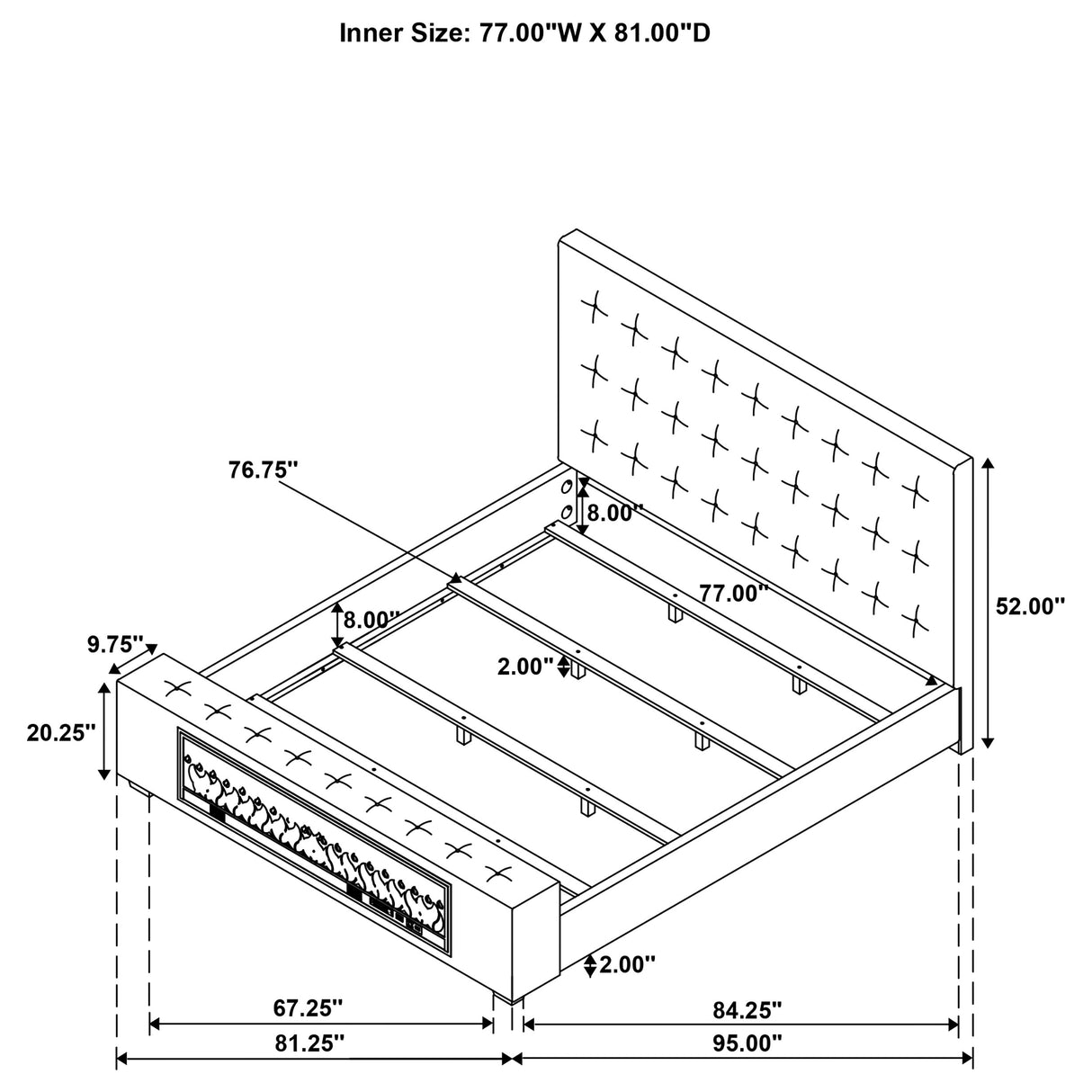 Senna Panel Bed with Bluetooth Speaker and Flame Visualizer - Furniture World