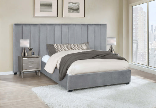 Arles Upholstered Bedroom Set Grey with Side Panels - Furniture World