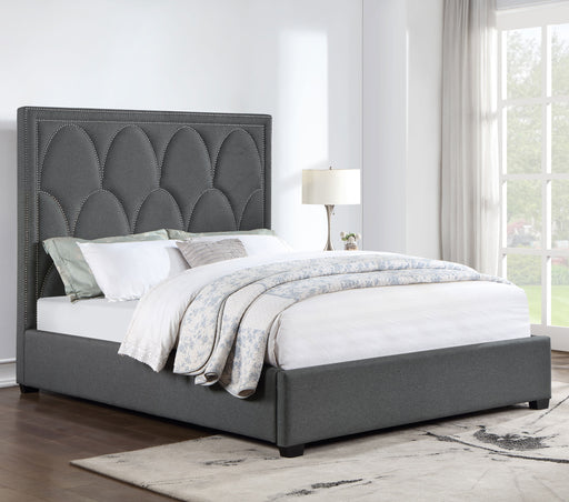 Bowfield Upholstered Bed with Nailhead Trim Charcoal - Furniture World