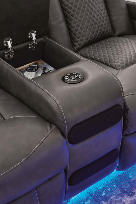 Fyne-Dyme Power Reclining Loveseat with Console - Furniture World