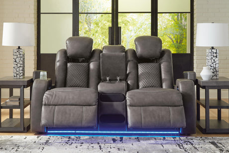 Fyne-Dyme Power Reclining Loveseat with Console - Furniture World