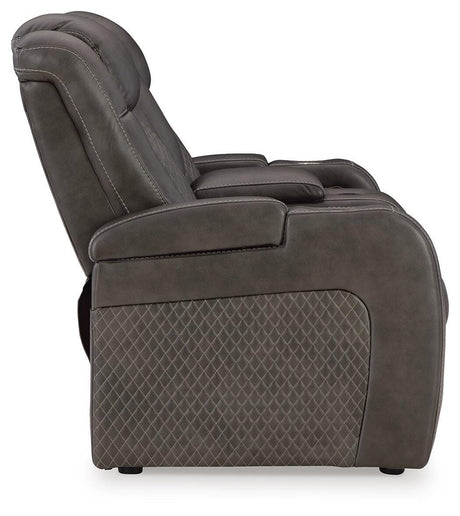 Fyne-Dyme Power Reclining Loveseat with Console - Furniture World