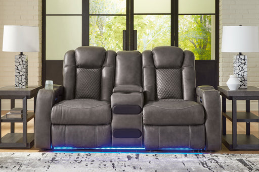 Fyne-Dyme Power Reclining Loveseat with Console - Furniture World