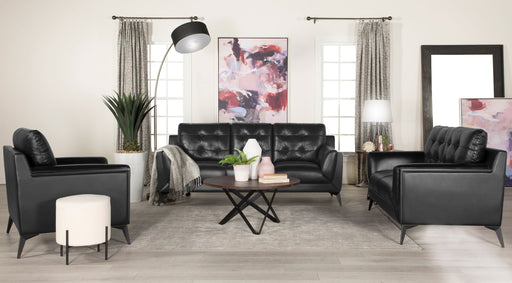 Moira Upholstered Tufted Living Room Set with Track Arms Black - Furniture World