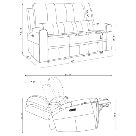 Brickston Triple Power Reclining Sofa - Furniture World