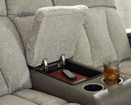 WhipLash Power Reclining Loveseat with Console - Furniture World
