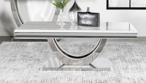 Kerwin U-base Rectangle Coffee Table White and Chrome - Furniture World