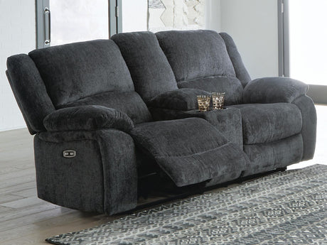 Draycoll Power Reclining Loveseat with Console - Furniture World