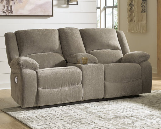 Draycoll Power Reclining Loveseat with Console - Furniture World