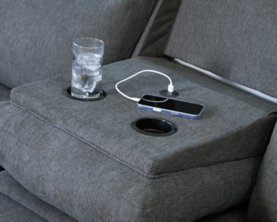 Side-Swipe Reclining Sofa with Drop Down Table - Furniture World