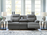 Side-Swipe Reclining Sofa with Drop Down Table