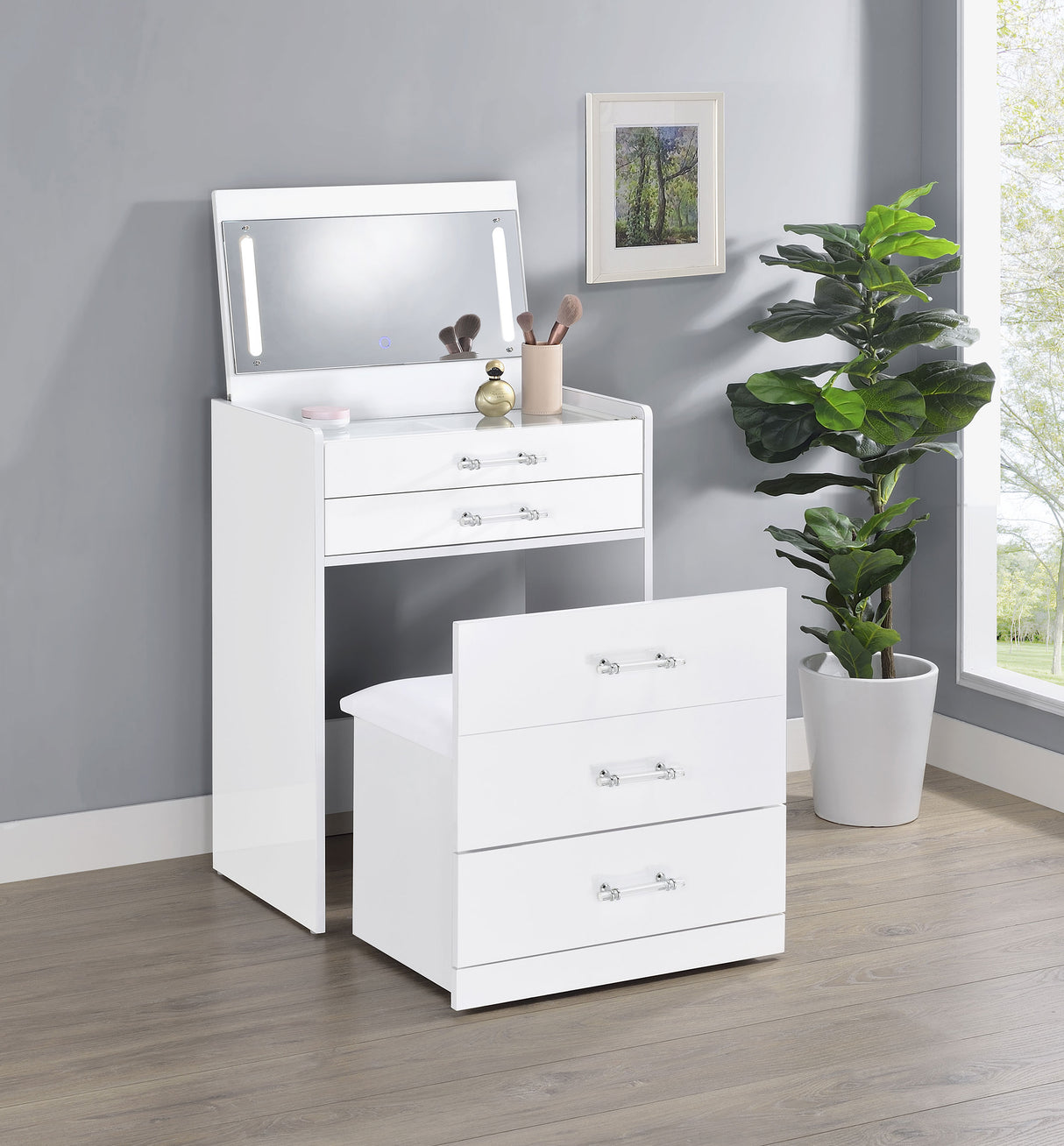 Danbury Makeup Vanity Table with LED Mirror and Stool