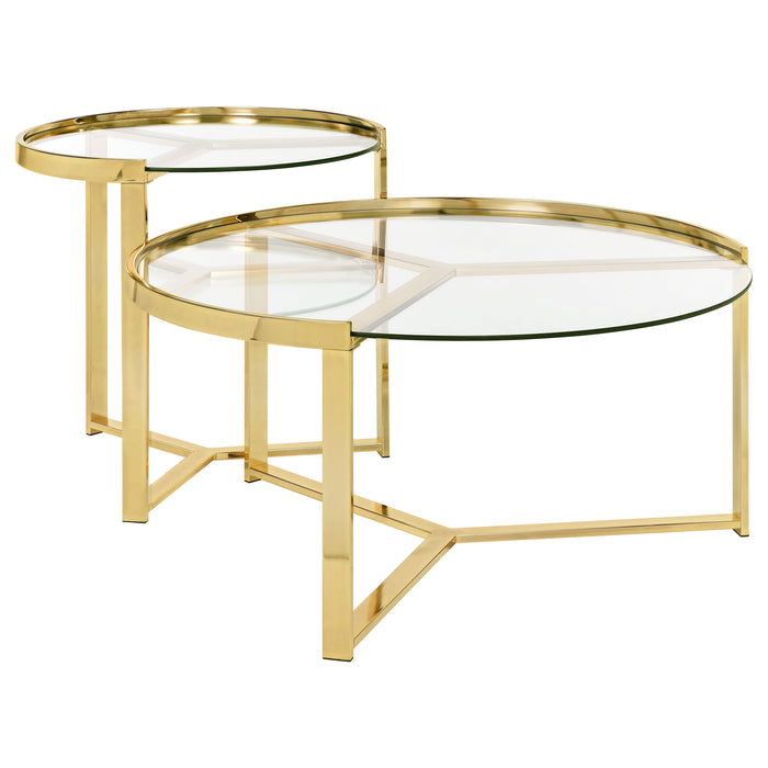 Delia 2-Piece Round Glass Top Nesting Coffee Table Clear and Chrome