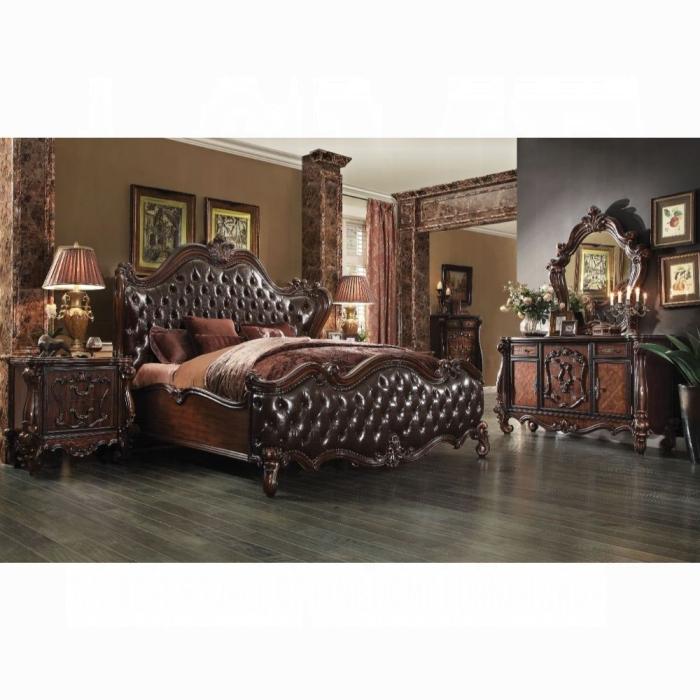 Versailles 2-Tone Dark Brown PU & Cherry Oak Eastern King Bed - Furniture World