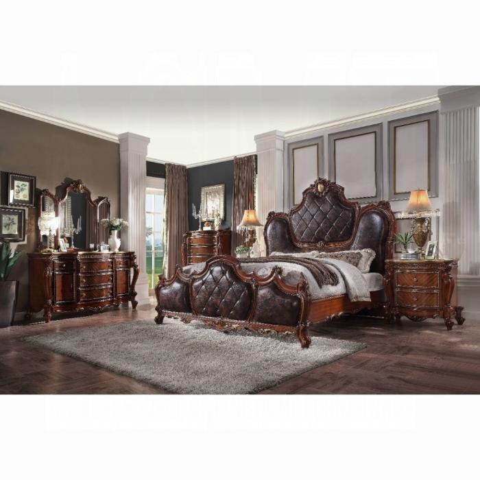 Picardy PU & Cherry Oak Queen Bed