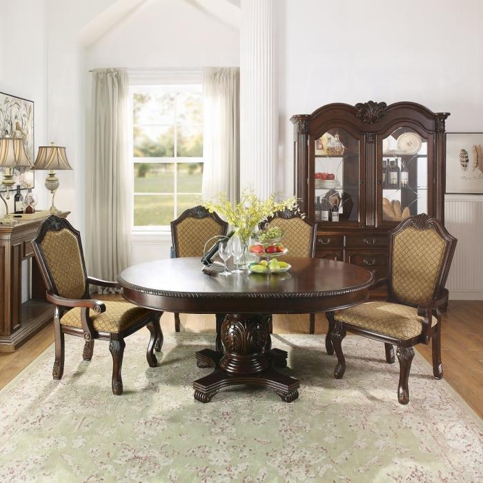 Chateau De Ville Fabric & Espresso Arm Chair