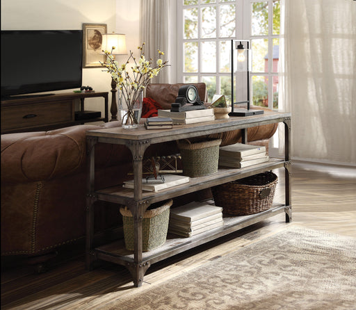 Gorden Weathered Oak & Antique Silver Console Table - Furniture World