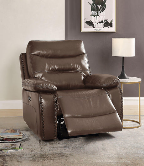 Aashi Brown Leather-Gel Match Recliner (Power Motion) - Furniture World