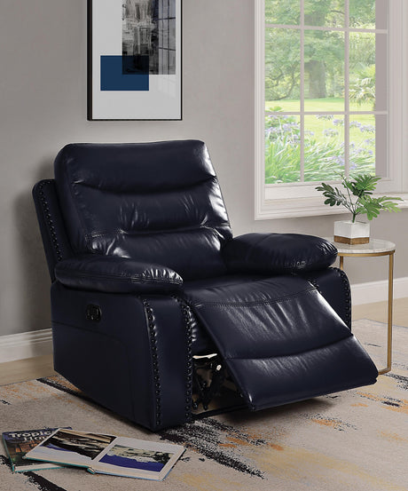 Aashi Navy Leather-Gel Match Recliner (Motion) - Furniture World