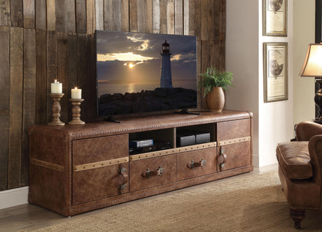Aberdeen Retro Brown Top Grain Leather TV Stand - Furniture World