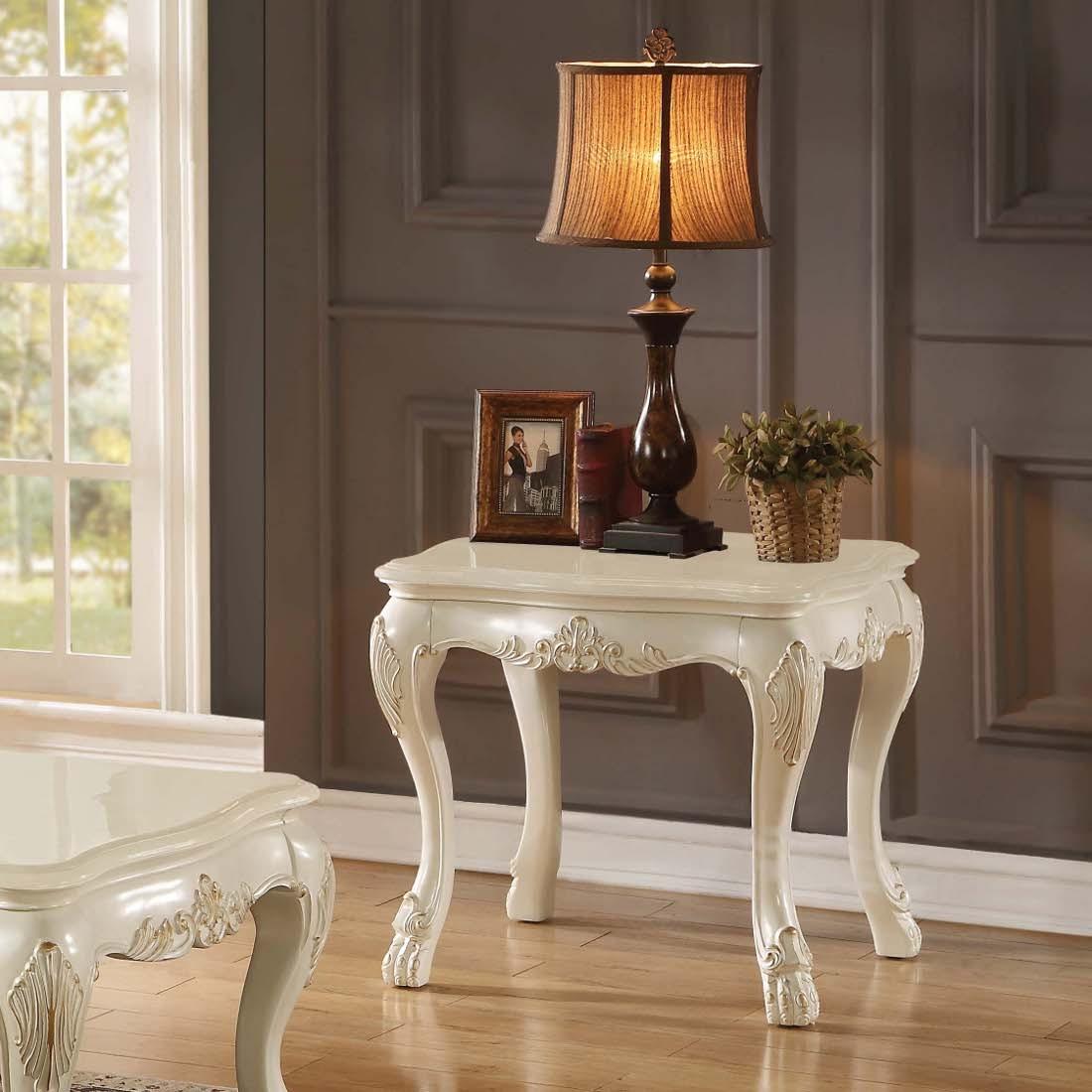 Acme Chantelle End Table with Marble Top in Pearl White 83542 - Furniture World