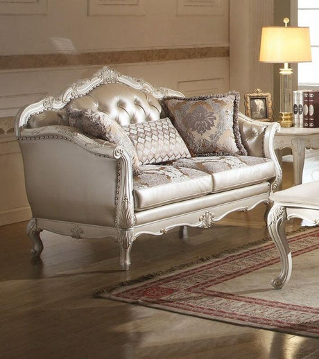 Acme Chantelle Loveseat w/3 Pillows in Pearl White 53541 - Furniture World