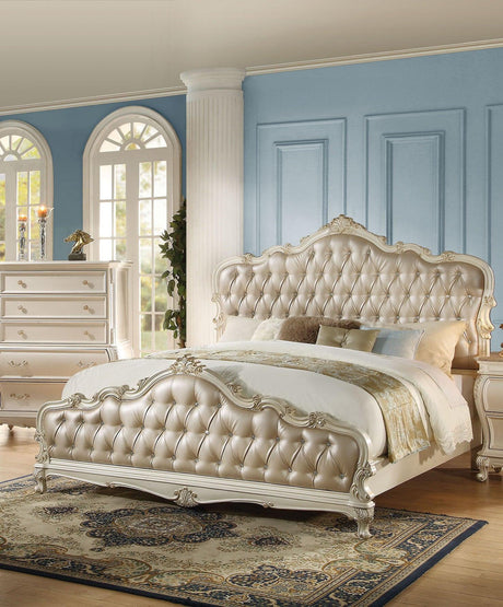 Acme Chantelle California King Bed with Button Tufted Panels in Pearl White 23534CK - Furniture World