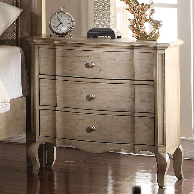 Acme Chelmsford 3-Drawer Nightstand in Antique Taupe 26053 - Furniture World