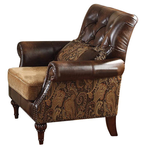 Acme Dreena Traditional Bonded Leather and Chenille Chair 05497 - Furniture World