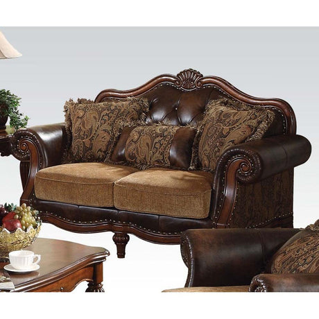 Acme Dreena Traditional Bonded Leather and Chenille Loveseat 05496 - Furniture World