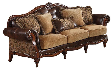Acme Dreena Traditional Bonded Leather and Chenille Sofa 05495 - Furniture World