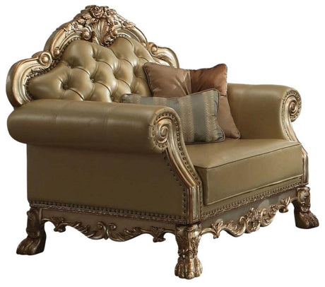 Acme Dresden Chair w/ 2 Pillows in Gold Patina 53162 - Furniture World