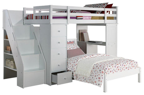 Acme Freya Loft Bed with Bookcase Ladder in White 37145 - Furniture World
