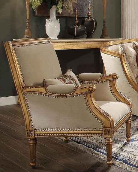 Acme Furniture Daesha Accent Chair in Tan Flannel & Antique Gold 50838 - Furniture World