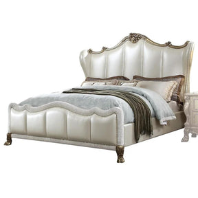 Acme Furniture Dresden II California King Bed in Pearl White PU & Gold Patina 27814CK - Furniture World