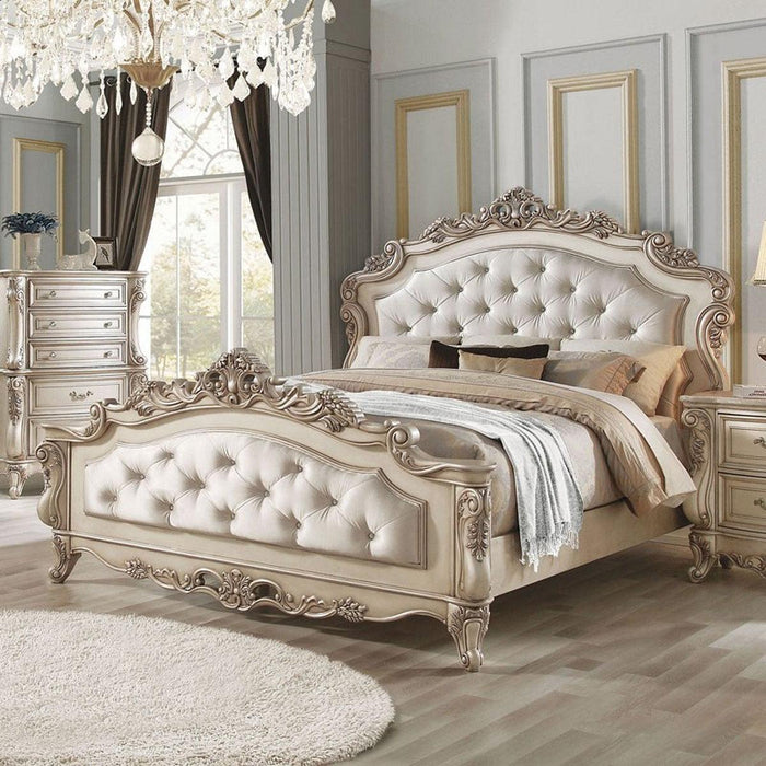 Acme Furniture Gorsedd Queen Panel Bed in Antique White - Furniture World