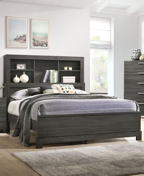 Acme Furniture Lantha Queen Bookcase Panel Bed in Grey Oak 22030Q - Furniture World