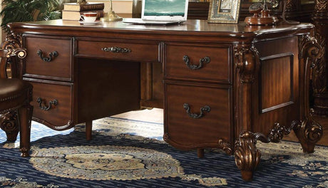 Acme Vendome Five Drawer Double Pedestal Desk in Cherry 92125 - Furniture World