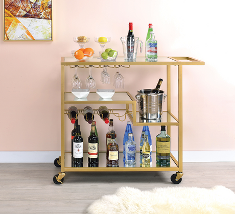 Adamsen Champagne & Mirror Serving Cart - Furniture World