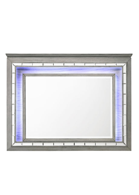 Antares Light Gray Oak Mirror (LED) - Furniture World