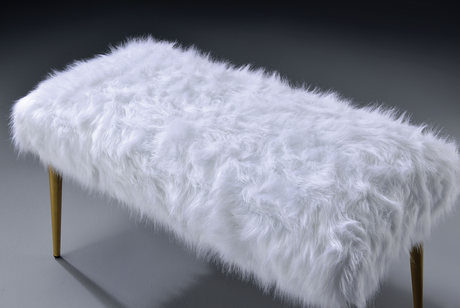 Bagley II White Faux Fur & Gold Bench - Furniture World