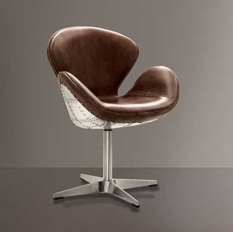 Brancaster Retro Brown Top Grain Leather & Aluminum Accent Chair (1Pc) - Furniture World