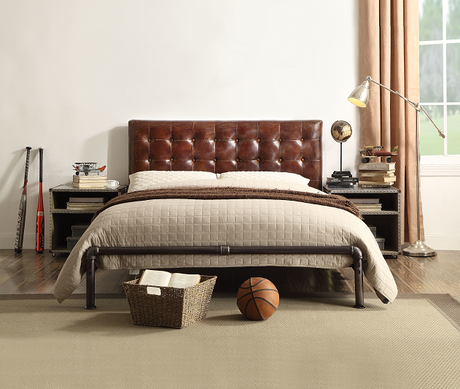 Brancaster Vintage Brown Top Grain Leather Queen Bed - Furniture World