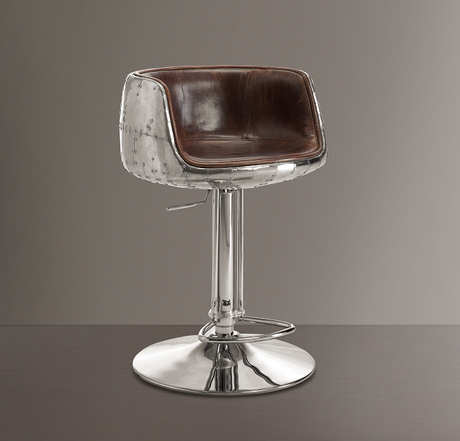 Brancaster Vintage Brown Top Grain Leather & Aluminum Adjustable Stool (1Pc) - Furniture World