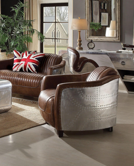 Brancaster Retro Brown Top Grain Leather & Aluminum Chair - Furniture World