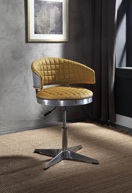 Brancaster Turmeric Top Grain Leather & Chrome Adjustable Chair w/Swivel - Furniture World