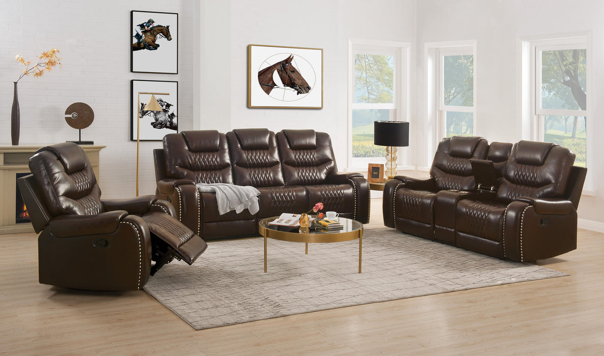 Braylon Brown PU Sofa+Loveseat (Motion) - Furniture World