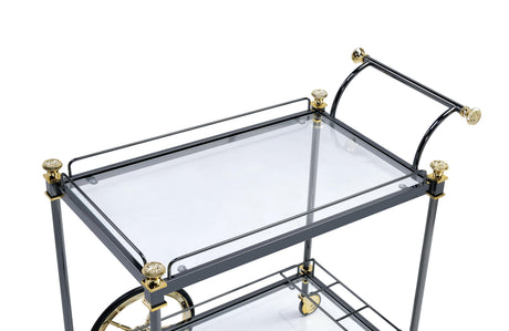 Cyrus Black/Gold & Clear Glass Serving Cart - Furniture World