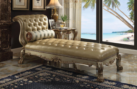 Dresden Bone PU & Gold Patina Chaise & Pillow - Furniture World